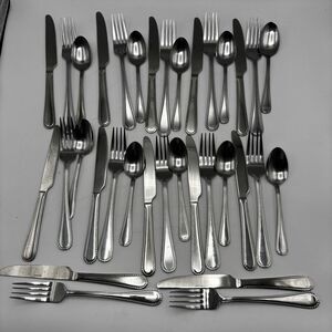 Pfaltzgraff Rope Adventure 34 Pc Stainless Steel Flatware Set‎ Beaded Edge